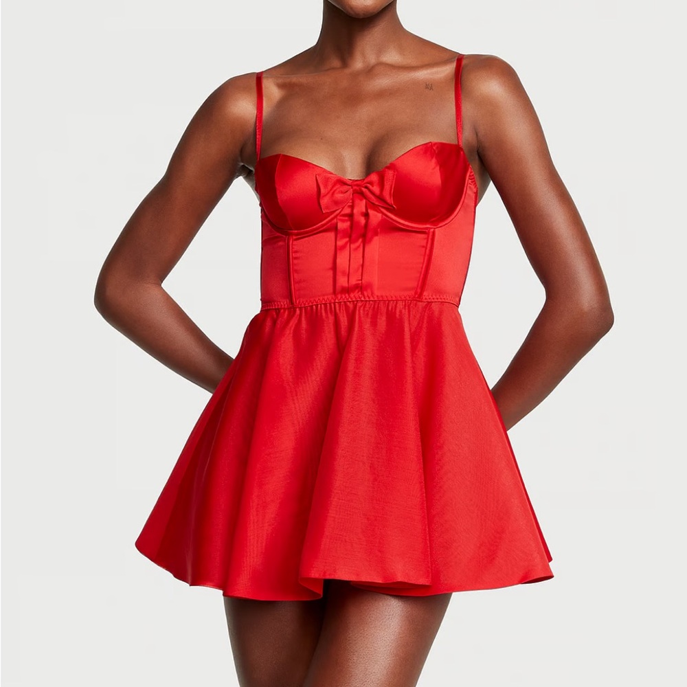 Bow-Topped Bustier Slip Dress